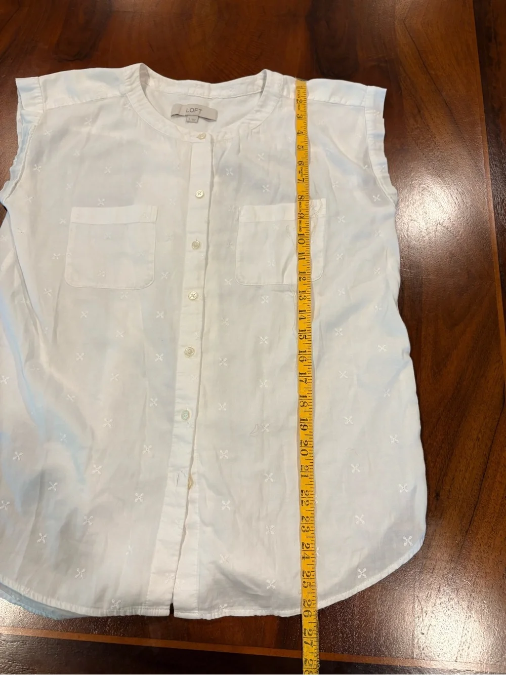 Loft, White Embroidered Cap-Sleeve Button-Front Top, size S - Picture 5 of 5